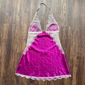 Victoria’s Secret Fuchsia Satin Lace Halter Neck Babydoll Nightie - Size S